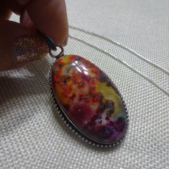Beautiful RAINBOW SOLAR AGATE Handmade Sterling Pendant/Chain #124C - Picture 1 of 3
